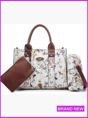 Vegan Leather Satchel Handbag Set with Tote Wallet and Cosmetic Bag 3pc